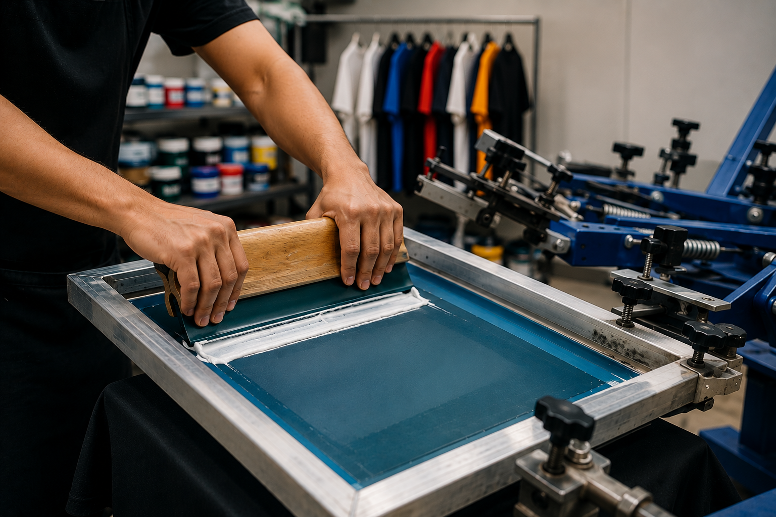 Screen printing a garment by hand at Print Your Vibe London