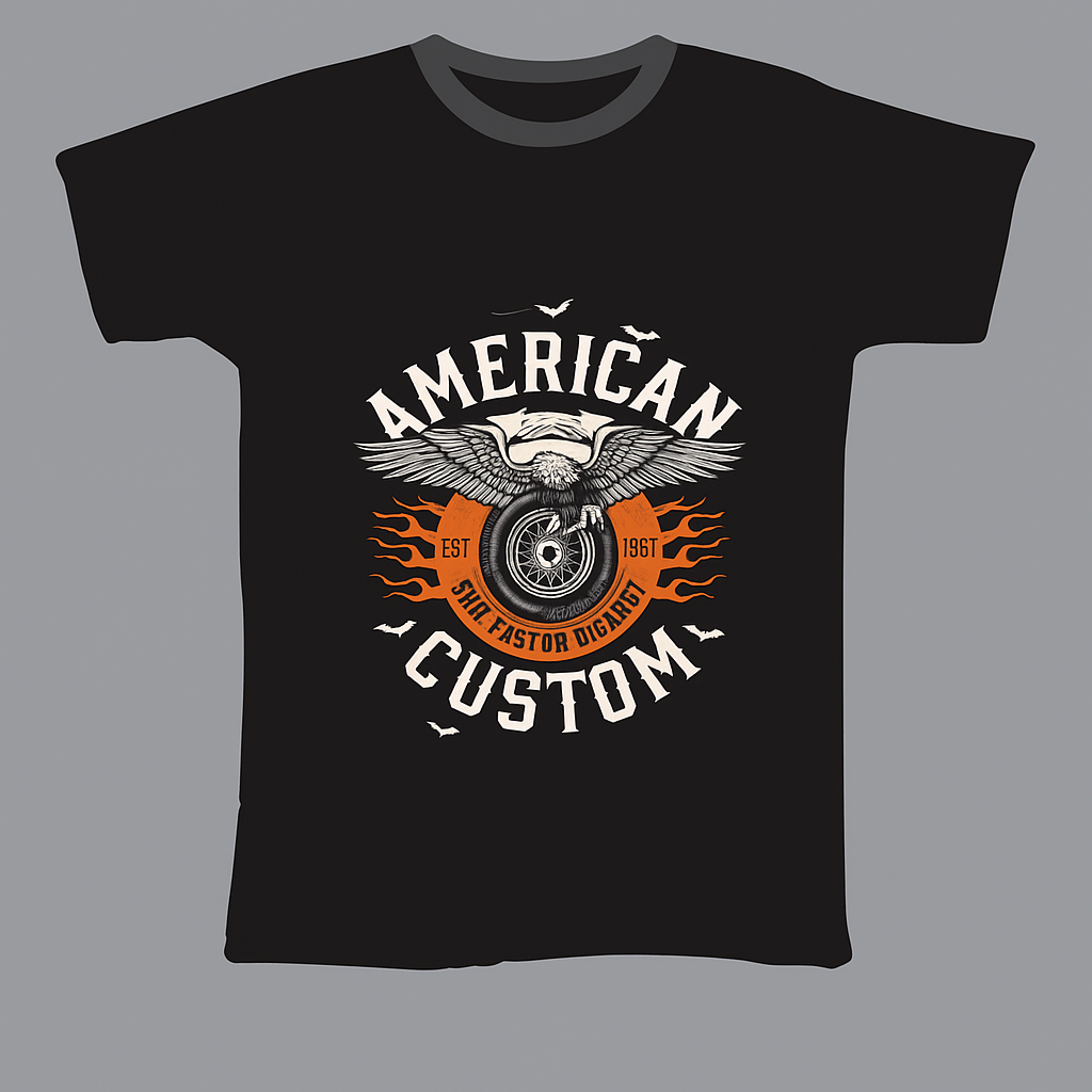 Full colour detailed DTF print design on black t shirt