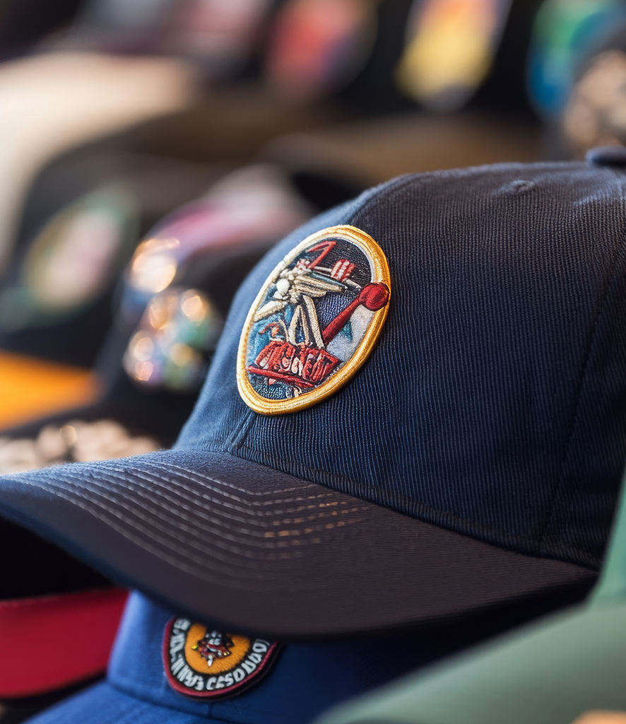 Embroidered cap detail, close-up stitching