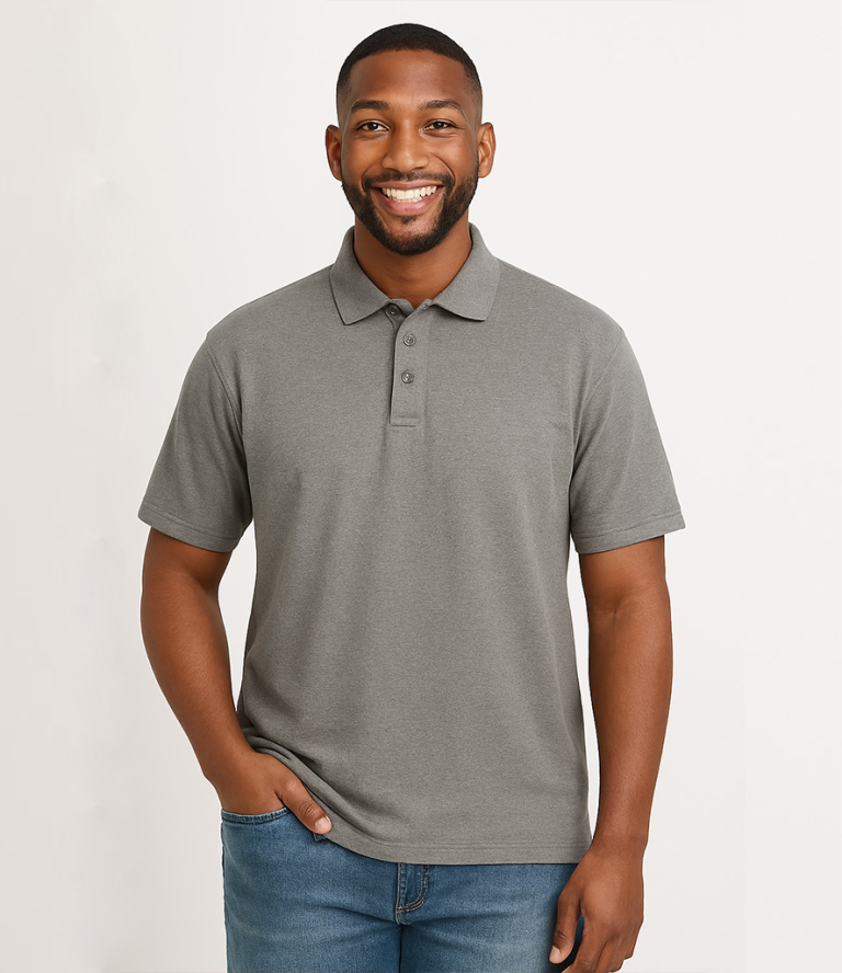 Company logo polo shirt in grey for business uniform