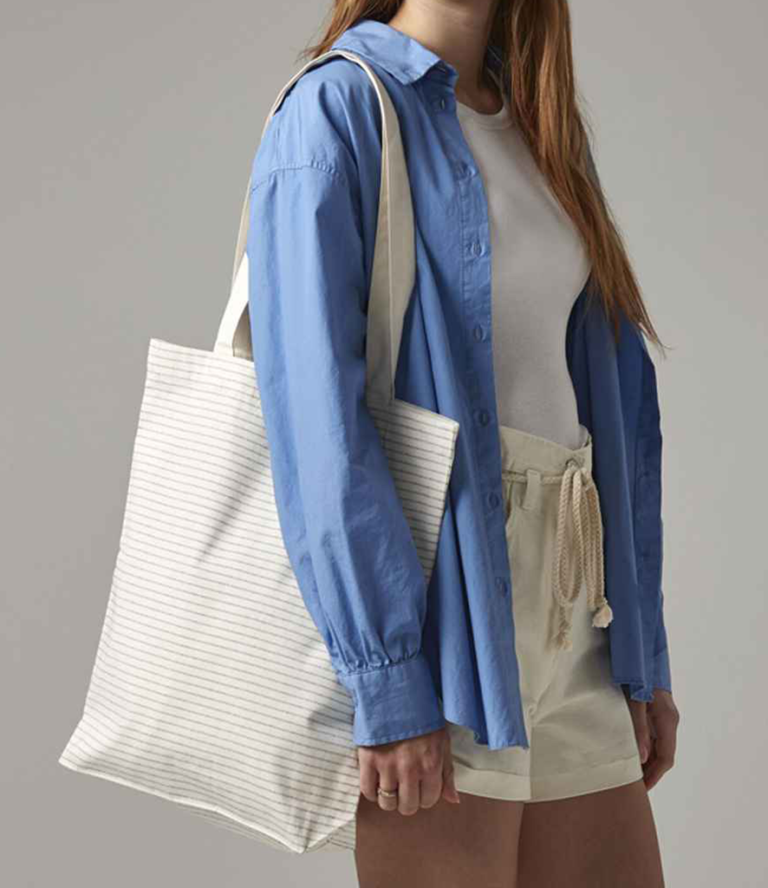 Printed striped organic cotton tote bag detail