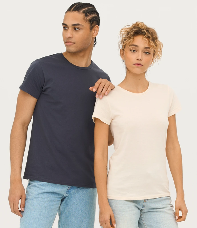 Personalised organic cotton t shirts in navy and cream